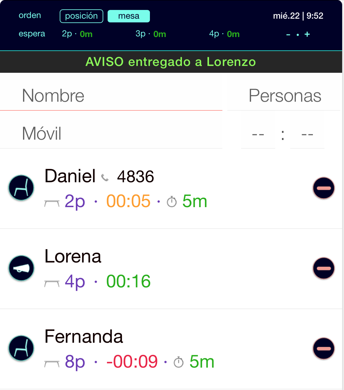 pantalla de la aplicación